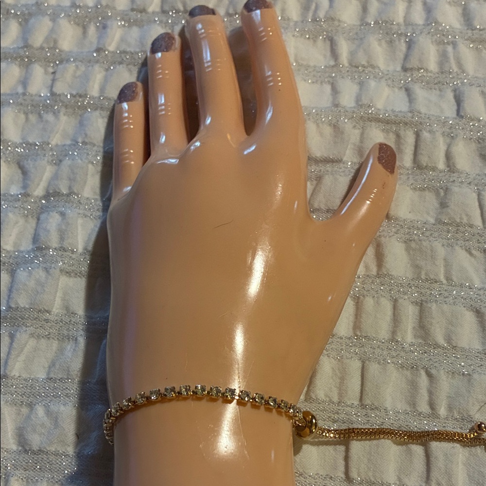 Brand New - Elegant Gold Bracelet With Small White Rhinestones.